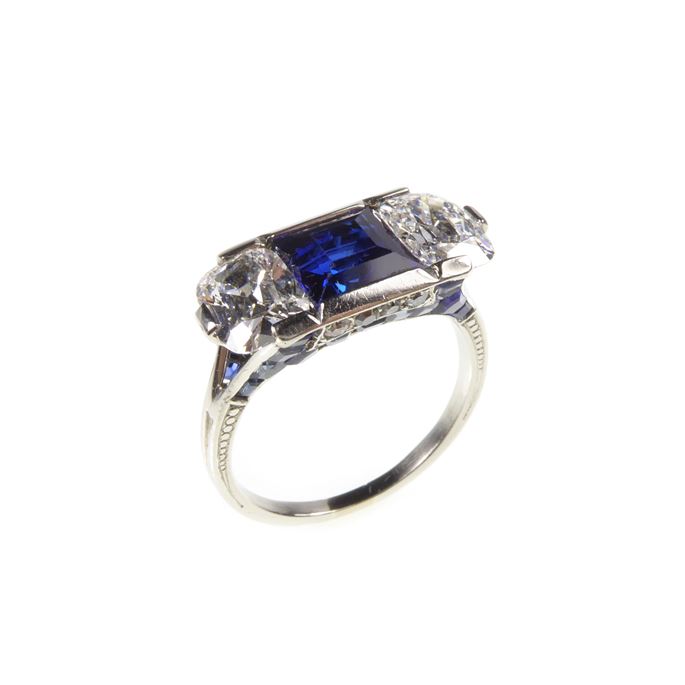 Art Deco sapphire and diamond three stone ring | MasterArt
